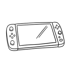 Video game console with switch detachable controllers on both sides and touch screen. Gamepad vector line doodle sketch © Elena