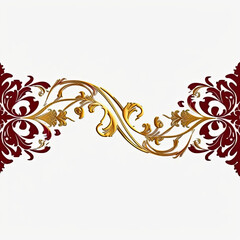 Crimson gold luxury decorative Filigree Elaborate on white Background, AI Generated