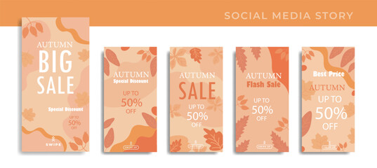Set 5 of Social Media Networks Stories Autumn banner sale Background, Mobile App, Poster, Flyer, Coupon,Smartphone Advertisement  Template Story,Liquid Abstract Modern. editable template eps 10 vector