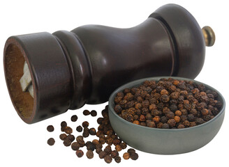 Wooden pepper mill with black pepper