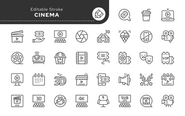 Line icon set. Cinema and film. Vector icon pack.