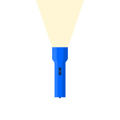 Blue color vector torch light illustration with yellow ray isolated on white background.