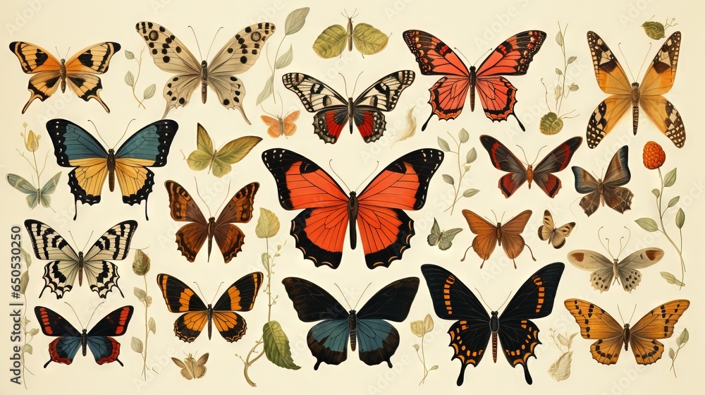 Poster a group of butterflies on a white background with a white background. generative ai