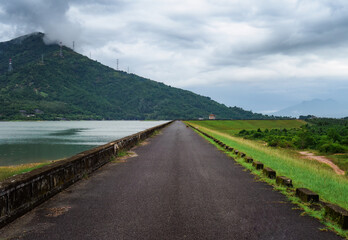 lake in the Khanh Hoa province of Vietnam before rain and thunder