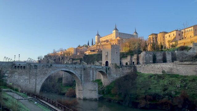 Morning view from the outside of the Toledo fortifications in Spain. 