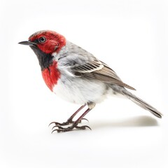 Red-faced warbler bird isolated on white background.