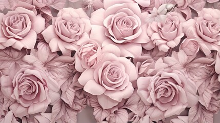  a bunch of pink roses with a butterfly on top of them.  generative ai