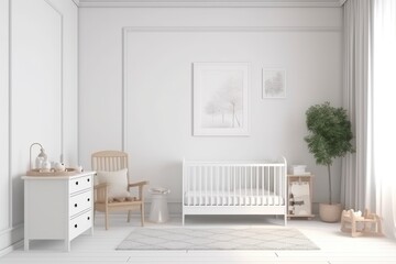 a white baby room interior with a cot