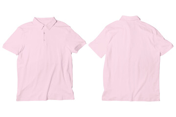 Blank Pink Polo Shirt Mockup Template Front and Back View Isolated Background