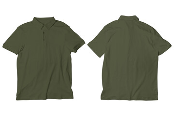 Blank Military Green Polo Shirt Mockup Template Front and Back View Isolated Background