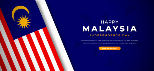 Happy Malaysia Independence Day Design Paper Cut Shapes Background Illustration for Poster, Banner, Advertising, Greeting Card