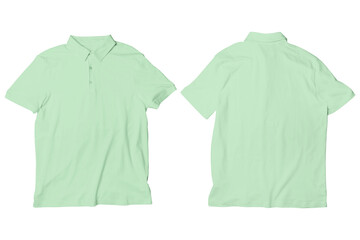 Blank Mint Polo Shirt Mockup Template Front and Back View Isolated Background