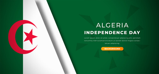 Happy Algeria Independence Day Design Paper Cut Shapes Background Illustration for Poster, Banner, Advertising, Greeting Card