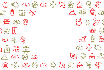 2024年辰年のシンプルおしゃれなお正月・年賀状のコピースペースのある縁起物デザインパターンフレーム円・丸