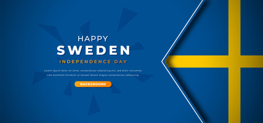 Happy Sweden Independence Day Design Paper Cut Shapes Background Illustration for Poster, Banner, Advertising, Greeting Card