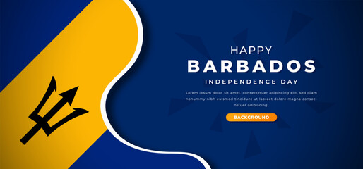 Happy Barbados Independence Day Design Paper Cut Shapes Background Illustration for Poster, Banner, Advertising, Greeting Card - obrazy, fototapety, plakaty