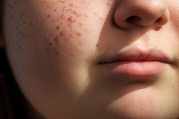 Woman face with symptoms of skin Infection
