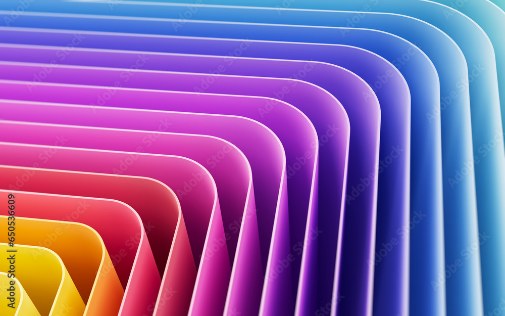 Poster 3d rendering of an abstract background of smooth and rounded lines with different colors with deep o