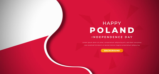 Happy Poland Independence Day Design Paper Cut Shapes Background Illustration for Poster, Banner, Advertising, Greeting Card