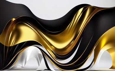 Black and Gold Acrylic Paint Liquid Wavy Background