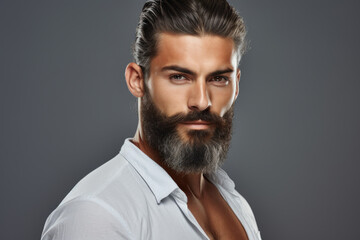 Obraz premium Close-up photograph of man with beard. Suitable for various uses.