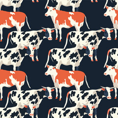 Cow full body texture, black and white and brown seamless pattern. Animal print. Vector stains background