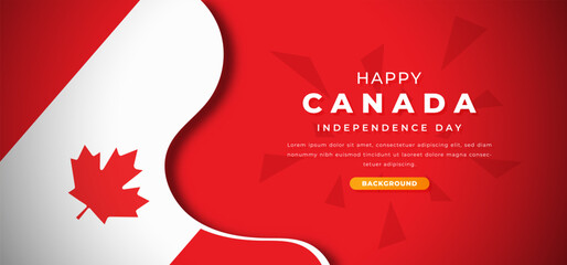 Happy Canada Independence Day Design Paper Cut Shapes Background Illustration for Poster, Banner, Advertising, Greeting Card