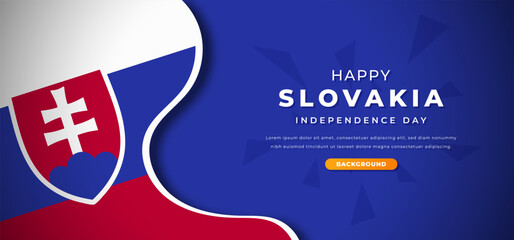 Happy Slovakia Independence Day Design Paper Cut Shapes Background Illustration for Poster, Banner, Advertising, Greeting Card