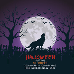 Social media banner of Halloween. scary zombie or ghost club party, festival, holiday celebration