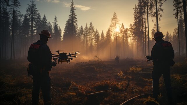 firefighters searching for lost people with the help of drones, using technology to rescue people