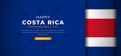 Happy Costa Rica Independence Day Design Paper Cut Shapes Background Illustration for Poster, Banner, Advertising, Greeting Card