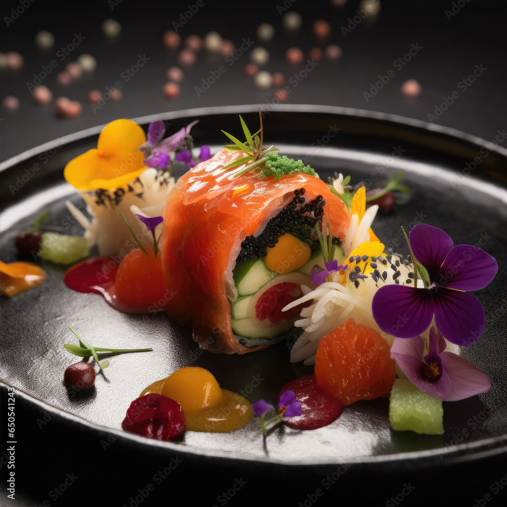 Canvas Prints Exquisite Japanese Fusion Sushi, Rolls, Caviar, and Flowers