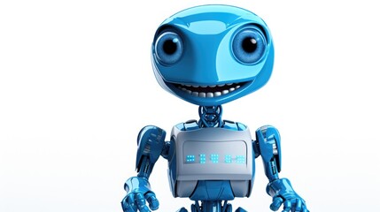 A blue robot with a big smile on his face