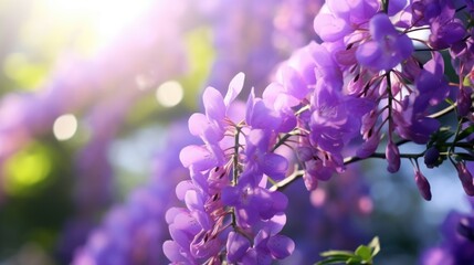 A bunch of purple flowers hanging from a tree