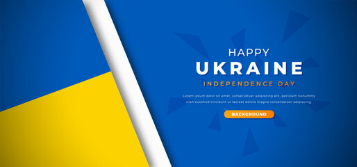 Happy Ukraine Independence Day Design Paper Cut Shapes Background Illustration for Poster, Banner, Advertising, Greeting Card