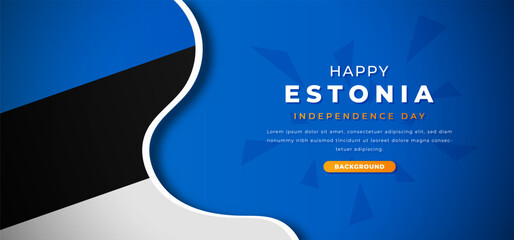 Happy Estonia Independence Day Design Paper Cut Shapes Background Illustration for Poster, Banner, Advertising, Greeting Card