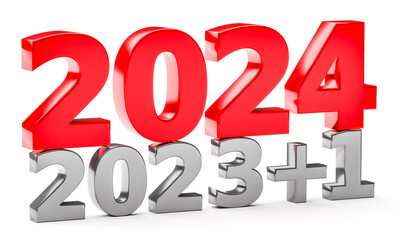 New year concept. Numbers 2023 plus 1 and 2024 isolated on white