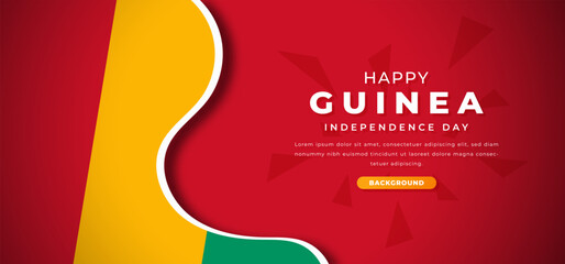 Happy Guinea Independence Day Design Paper Cut Shapes Background Illustration for Poster, Banner, Advertising, Greeting Card