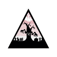 silhouette scary tree and pink sky for halloween vector