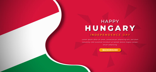 Happy Hungary Independence Day Design Paper Cut Shapes Background Illustration for Poster, Banner, Advertising, Greeting Card