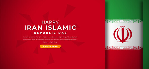 Happy Iran Islamic Republic Day Design Paper Cut Shapes Background Illustration for Poster, Banner, Advertising, Greeting Card