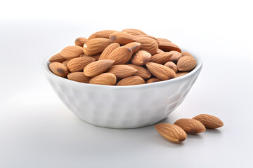 almonds in a white bowl isolated on white background