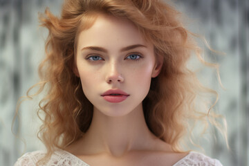 Fototapeta premium Woman with long red hair and striking blue eyes. This image can be used to portray beauty, confidence, and individuality.