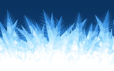 Vector blue ice or frost crystals seamless border between dark and white backgrounds