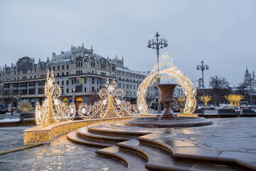 New Year. Christmas decorations on the streets of Moscow. Christmas holidays, winter landscape. The Bolshoi Theater in the center of Moscow. Russia, Moscow, 2023 - obrazy, fototapety, plakaty