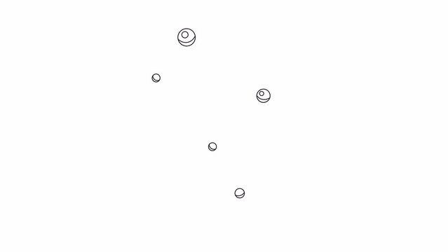 Air bubbles underwater bw 2D object animation. Blowing bubble soap outline cartoon 4K video, alpha channel. Undersea oxygen. Floating soapy spheres animated element isolated on white background