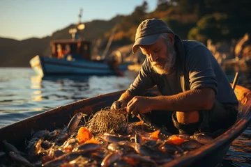 Fotobehang Fisherman in a fishing boat. Industrial fishing. © Degimages