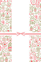 2024年辰年のシンプルおしゃれなお正月の余白・コピースペースのある水引と縁起物アイコンデザインパターンフレーム年賀状_縦