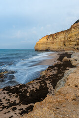 Fototapeta na wymiar Algae accumulations on Algarve coast and beach in Portugal