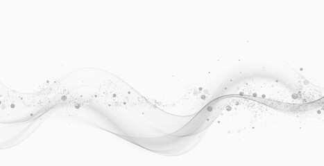 Wavy gray lines, abstract flow of gray transparent wave with silver sparkles.